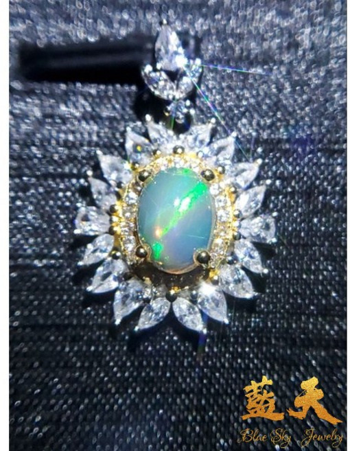 螢眼蛋白石鋯鑽項鍊