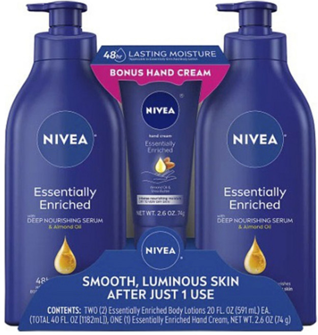 NIVEA 妮維雅 深層滋養潤膚乳液 591ml 2入+深層滋養護手霜 74g, 1組, 1.256L