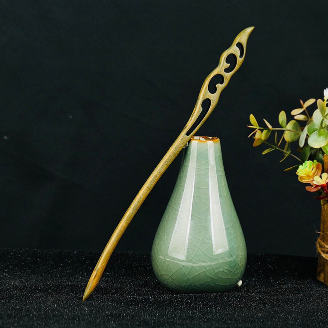 天龍紡 綠檀木烏木髮簪 加長款23cm