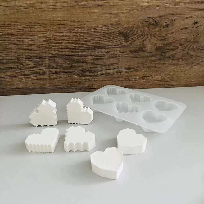 【Plant Artisan-植匠文創】鏡面6連像素愛心矽膠模具 DIY手作擴香石/蠟燭/滴膠/烘培/香皂, 詳見包裝, 1個, 白色