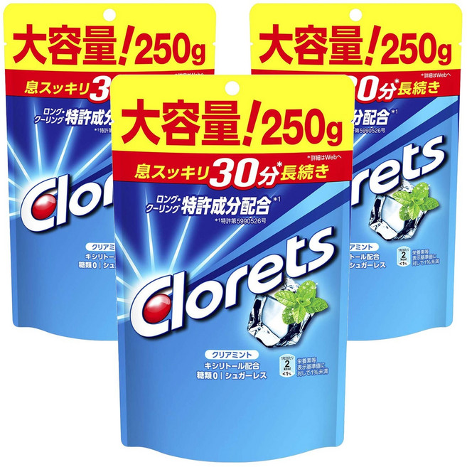 Clorets 日本Clorets XP口香糖 清新薄荷口味 袋裝, 3個, 250g