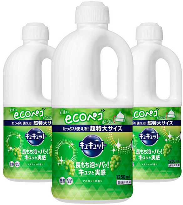 Kao 花王 Cucute 珂珂透 廚房洗潔精補充裝 麝香葡萄香, 1.25L, 3瓶