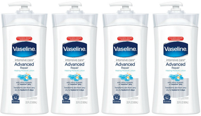 Vaseline 凡士林 專業修護潤膚露 無香, 4瓶, 600ml
