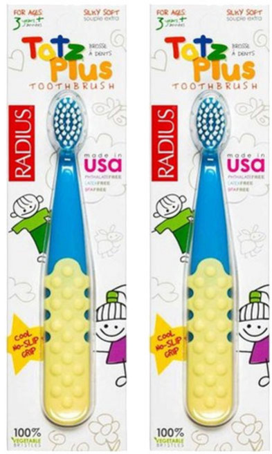 RADIUS 雷迪兒 Tots Plus 幼兒牙刷, 黃色 + 藍色, 2個, 1入