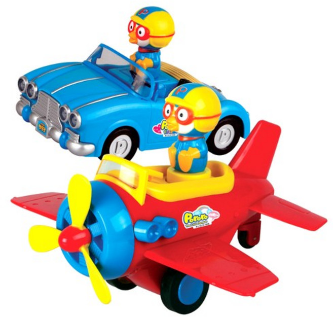 Pororo 按壓前進 飛機和汽車, 混合顏色, 1套