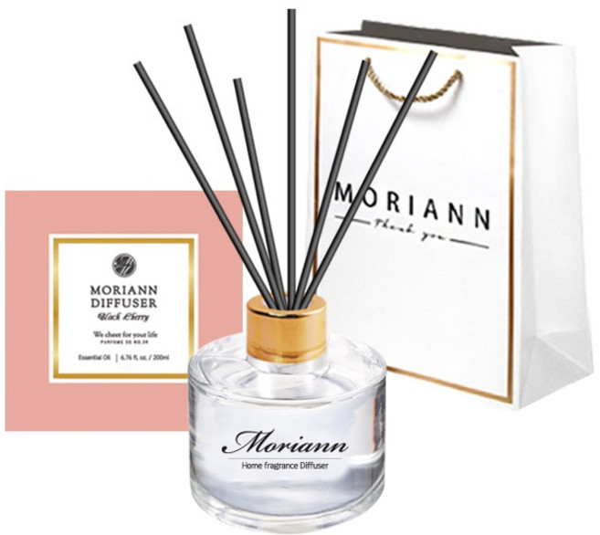 MORIANN 金標擴香 200 ml + 黑色纖維擴香棒 5p + 提袋, 黑櫻桃, 1個