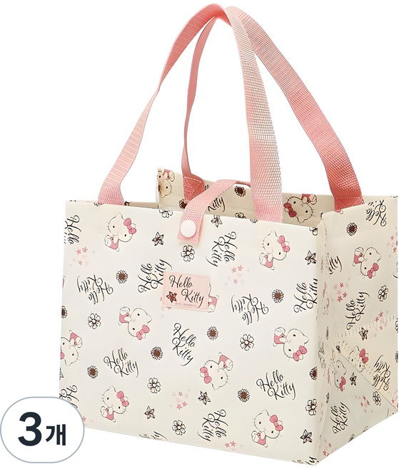 Skater KCL1 可重複使用方形購物袋 Hello Kitty, 3個, 1入