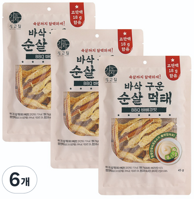 KANGGOJIP 酥脆烘烤無骨明太魚乾 BBQ燒烤味, 45g, 6個