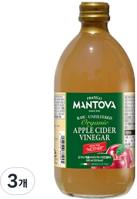 MANTOVA 曼托瓦 有機蘋果醋, 3個, 500ml