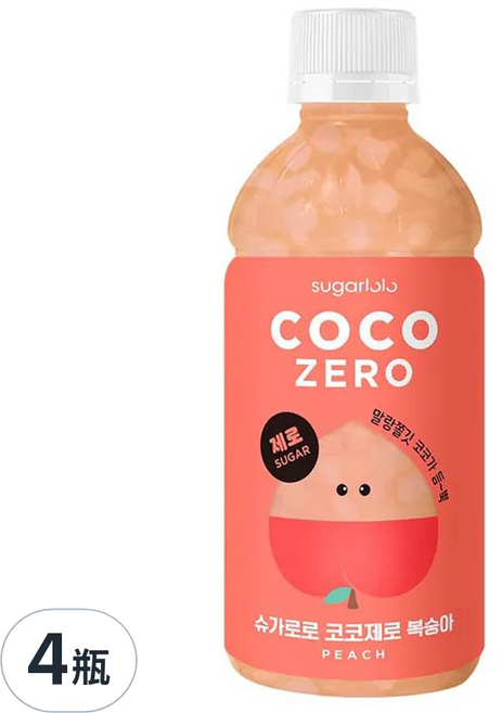 sugarlolo 椰果飲料 水蜜桃風味, 4瓶, 340ml