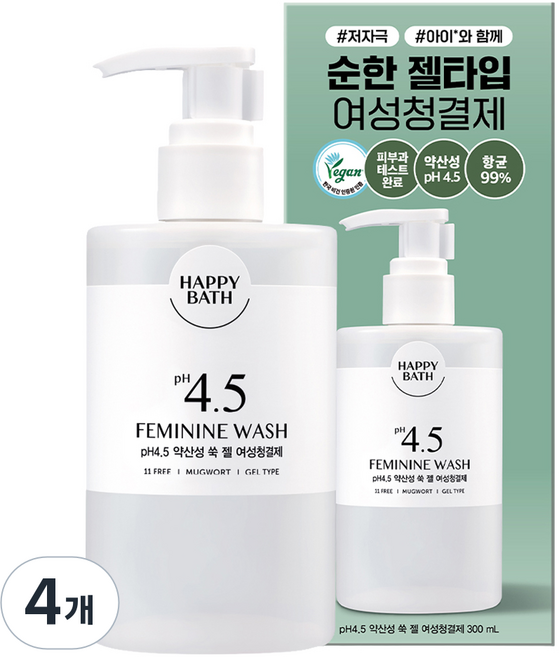 HAPPY BATH pH 4.5 弱酸性艾草凝膠女性私密處清潔液, 4個, 300ml