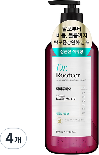 DrRooteer 啤酒酵母緩解掉髮症狀洗髮精 紅石榴香, 800ml, 4個
