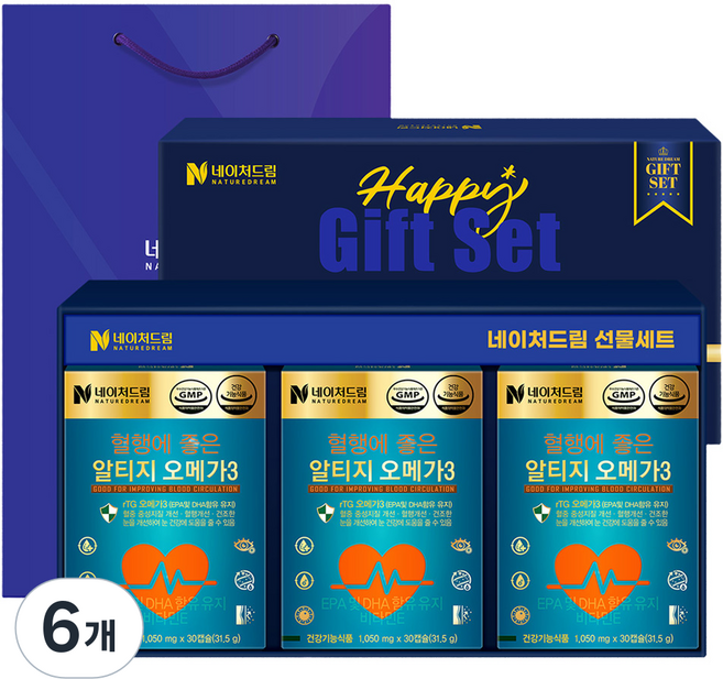 NATUREDREAM 有助於血液循環的維他命E RTG Omega-3 31.5g + 購物袋, 30顆, 6個