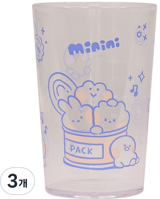 LiLFANT LINE FRIENDS minini 透明大杯, 500ml, 3個, 混合色