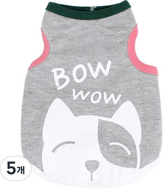 DogDog 寵物 Bow Wow 無袖T恤, 灰色, 5個