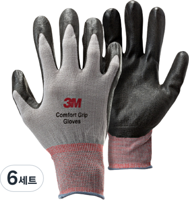 3M 舒適握感工作手套 雙手組, 灰色, 6套