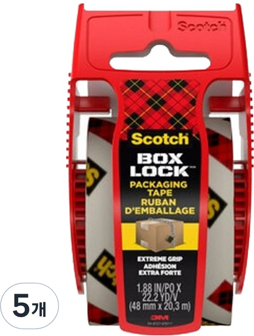 3M Scotch Boxlock 包裝用膠帶 195 48mm x 20m, 5個, 透明