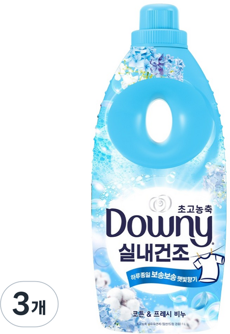 Downy 室內晾曬超濃縮衣物柔軟精 棉花與清新皂香, 3個, 1L