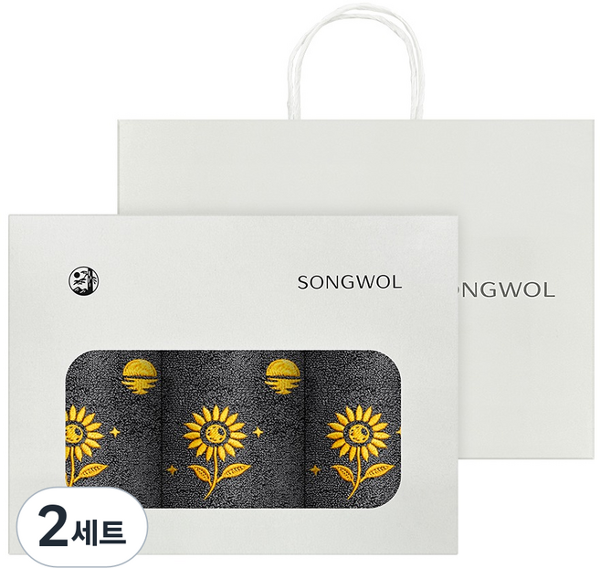 Songwol 松月 黃金福刺繡紀念開業祝賀感謝回禮毛巾 130g x 3入 + 開放式盒禮盒組 + 提袋, 黃金向日葵(毛巾), 2套