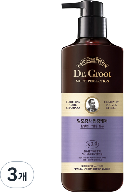 Dr.Groot 健髮專家 緩解掉髮症狀 集中護理 Multi-Perfection 瘦弱髮質用洗髮精, 330ml, 3個