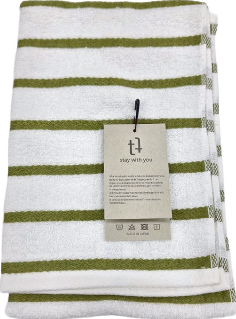 TSUBAME TOWEL 日本TT毛巾 kasumi雲霧橫紋 有機棉毛巾 輕薄款, 橫紋綠, 1條