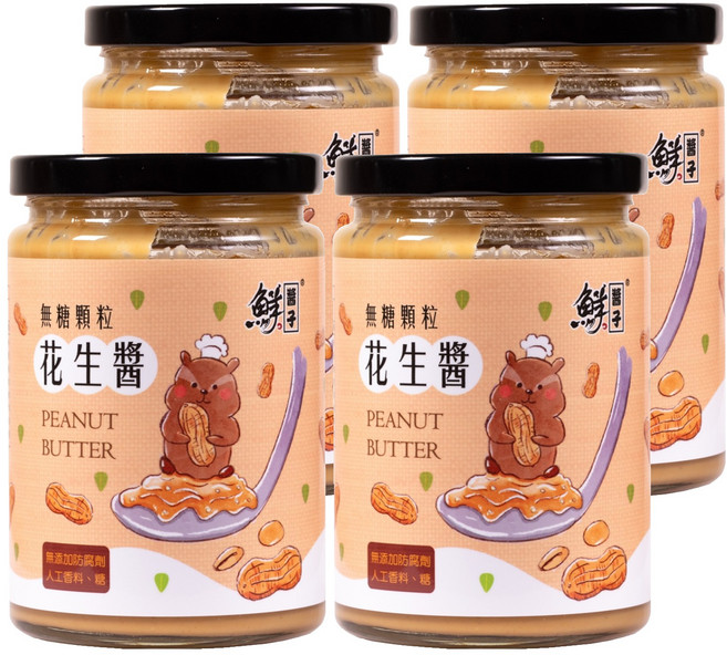 鮮醬子 無糖顆粒花生醬, 340g, 4罐