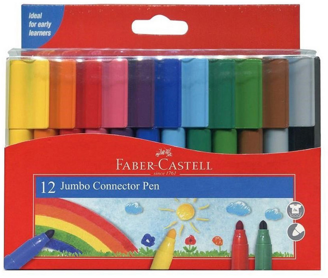 FABER-CASTELL 輝柏 66-2000-12 JUMBO連接筆, 12色, 1盒