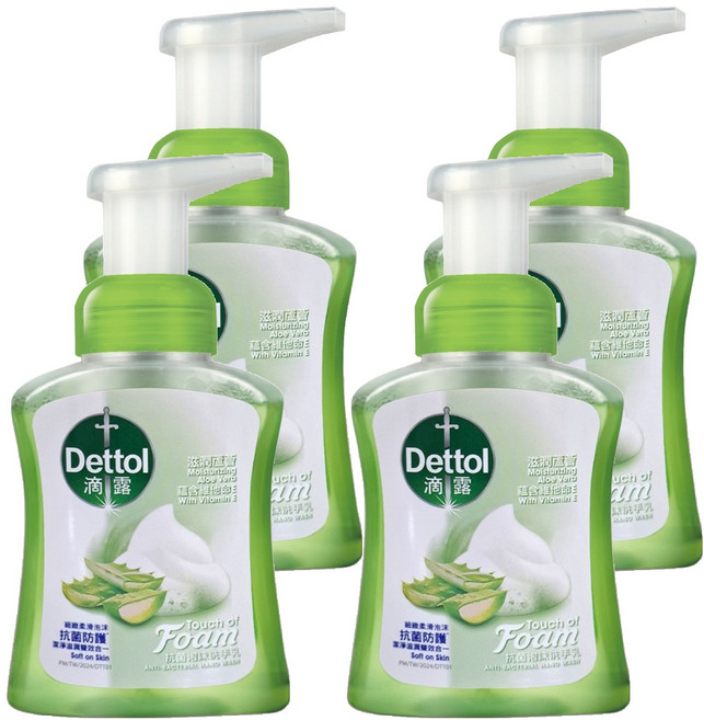 Dettol 滴露 抗菌泡沫洗手乳 滋潤蘆薈, 250ml, 4瓶