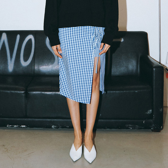 eyeye WRAP CHECK LACE UP SKIRT EETZ2SKR02W