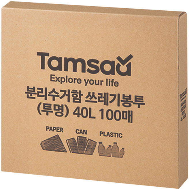 Tamsaa 透明垃圾袋, 40L, 1盒
