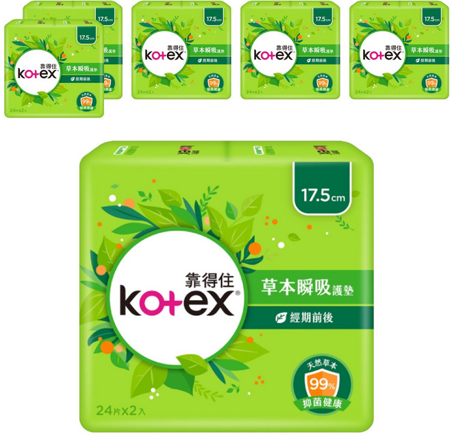 Kotex 靠得住 草本瞬吸護墊, 17.5cm, 48片, 6包