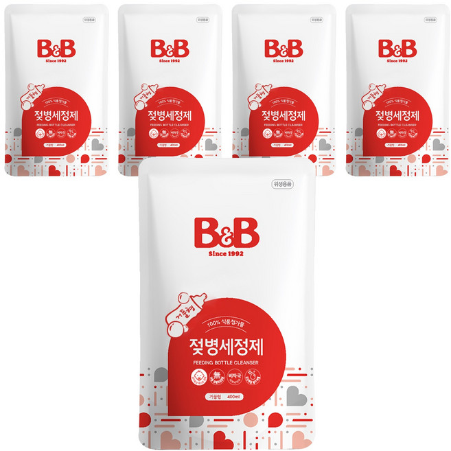 B&B 蔬果奶瓶洗潔慕斯補充包, 400ml, 5包
