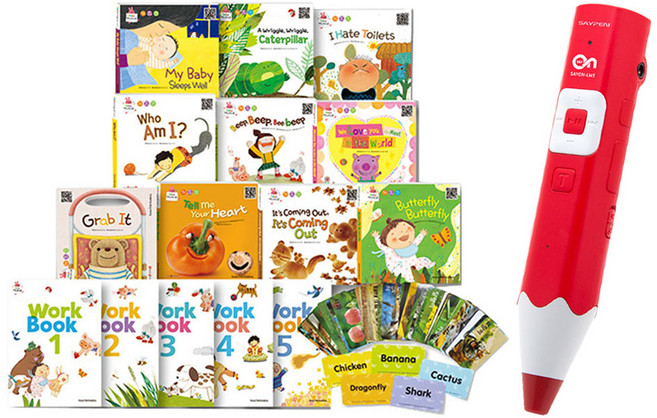 Bébé Musical 英文全套15冊 + SayPen 彩虹筆 32G 紅色 + 韓文卡片 50p 套組, 韓國兒童學院