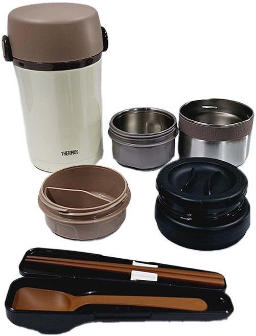 THERMOS 膳魔師 保溫便當盒組 TKLF-1200F 附收納袋 奶油白色, 1組