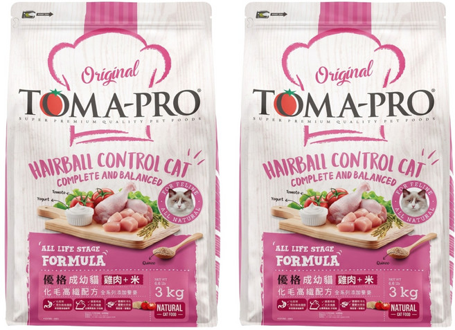 TOMA-PRO 優格 成幼貓 化毛高纖配方 乾飼料, 雞肉 + 米, 3kg, 2袋