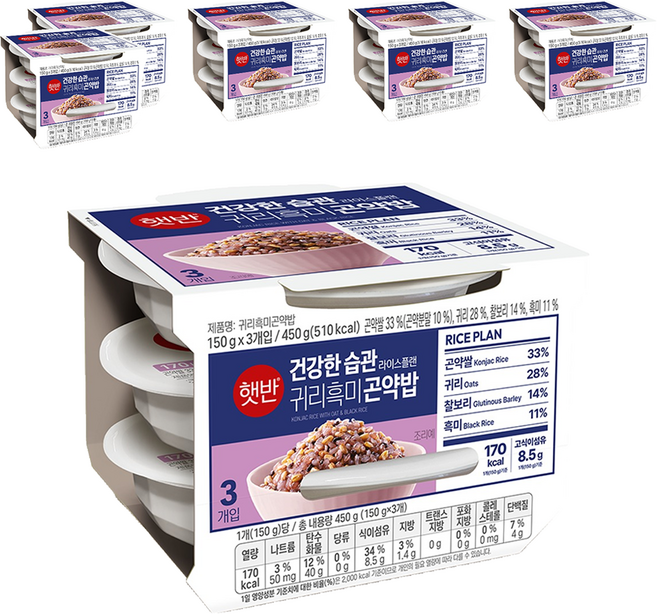 CJ Hetbahn 即食燕麥黑米蒟蒻飯, 15個, 150g