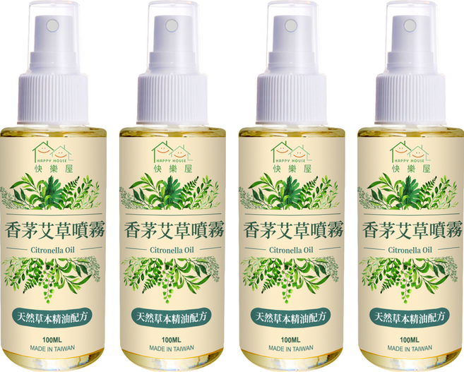 HAPPY HOUSE 快樂屋 香茅艾草噴霧, 100ml, 4瓶