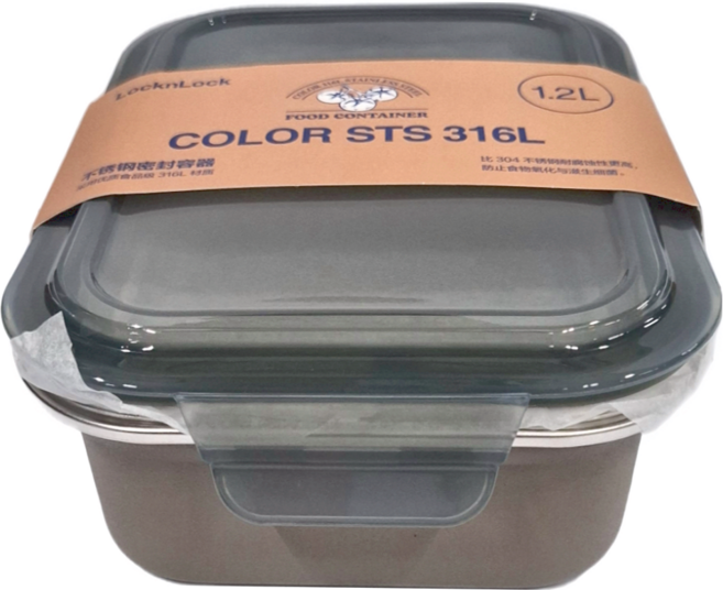 LocknLock 樂扣樂扣 316L不鏽鋼密封容器 GRY-CN-12 LST506GRY 炫彩 1.2L, 容器 + 蓋子, 1組