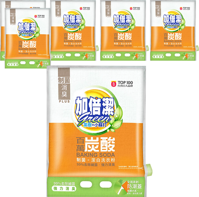 加倍潔 茶樹 + 小蘇打 制菌潔白洗衣粉, 1kg, 6袋
