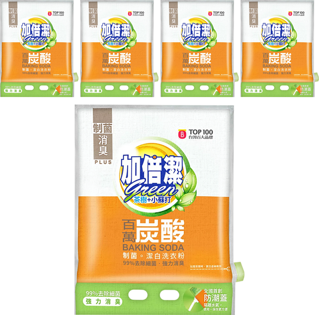 加倍潔 茶樹 + 小蘇打 制菌潔白洗衣粉, 1kg, 5袋