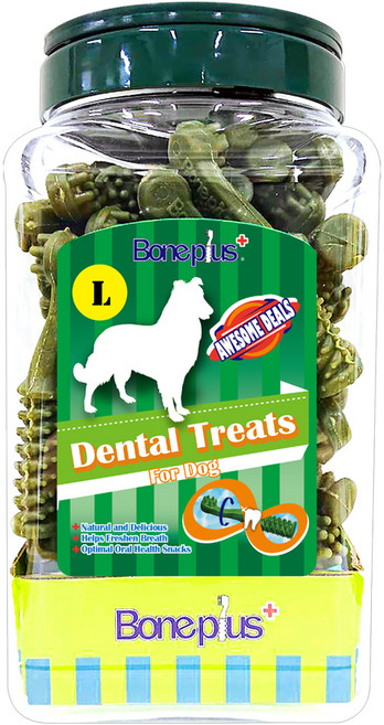 Boneplus 動能雙頭潔牙骨桶裝 L, 草本, 1.1kg, 1罐