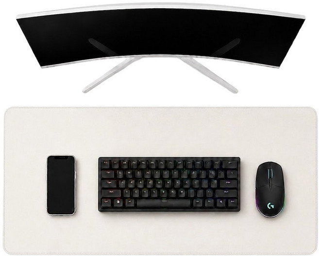 DAEHAN 防滑皮革電競鍵盤滑鼠長墊 小型 80 x 40 cm, 象牙白, 1個