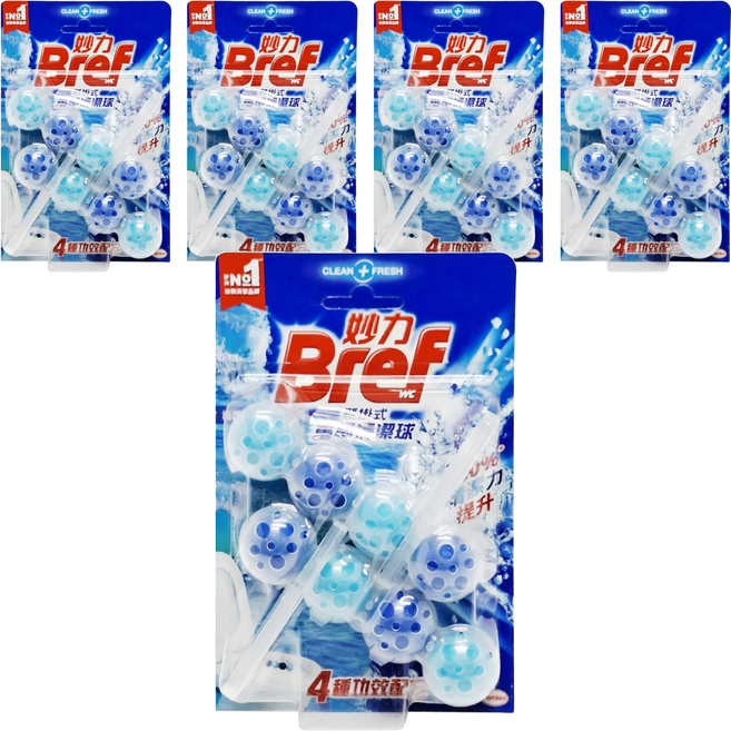 Bref 妙力 懸掛式馬桶清潔球 海洋香, 100g, 5組