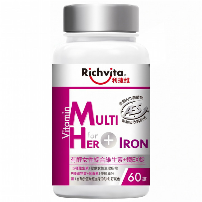 Richvita 利捷維 有酵女性綜合維生素 + 鐵EX錠, 60顆, 1瓶
