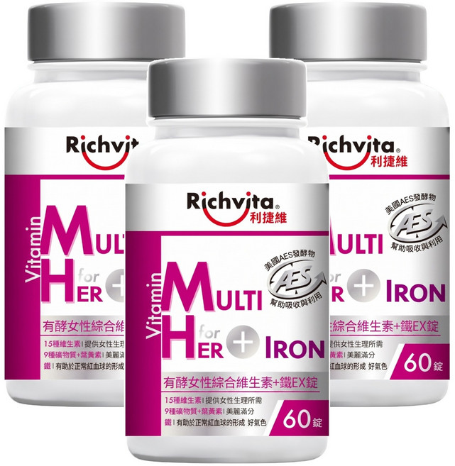 Richvita 利捷維 有酵女性綜合維生素 + 鐵EX錠, 60顆, 3瓶