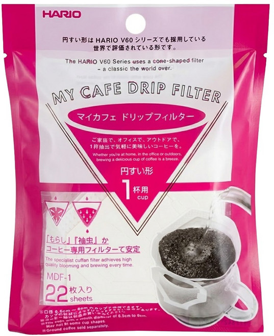 HARIO 好璃奧 V60 漂白掛耳式濾紙, 22入, 1包