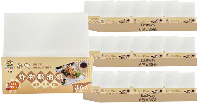 Eastway 松鶴 炸物吸油紙 台灣製造 F-5257, 19.7cm, 36張, 18包