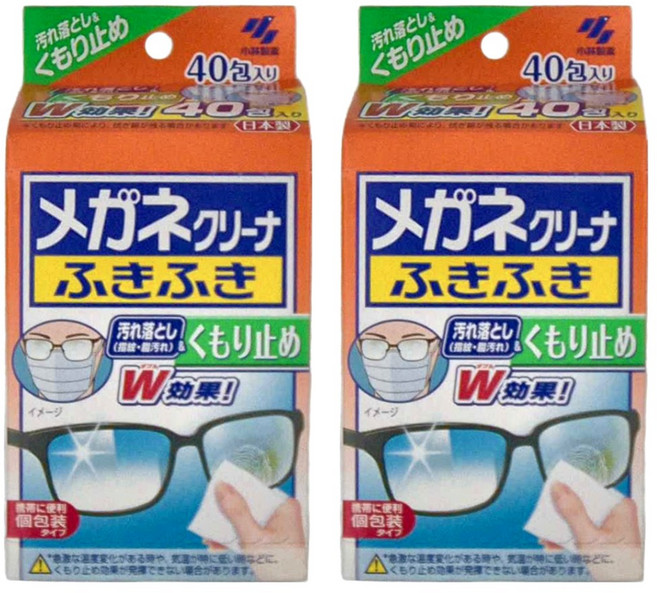 KOBAYASHI 小林製藥 眼鏡擦拭濕巾 40包/盒 獨立包裝 日本製造, 橘色, 2盒