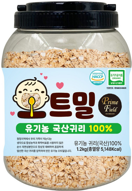 Primefield 韓國產有機燕麥片, 1.2kg, 1個