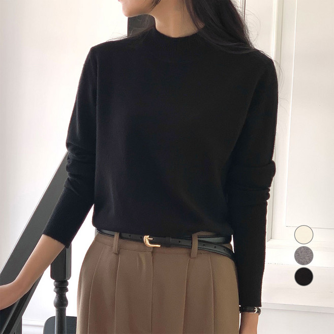 afinar 女款寬鬆柔軟觸感高領針織毛衣
